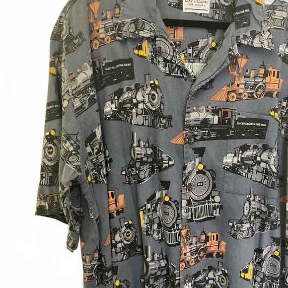 David Carey Originals Men's Size 3XL Trains Locomotive Short Sleeve Button Down - Picture 3 of 7